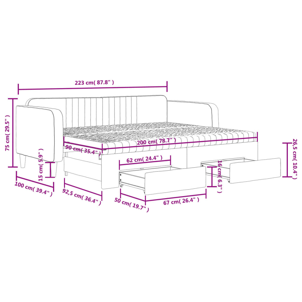 vidaXL Divano Letto Estraibile Cassetti Grigio Chiaro 90x200cm Velluto