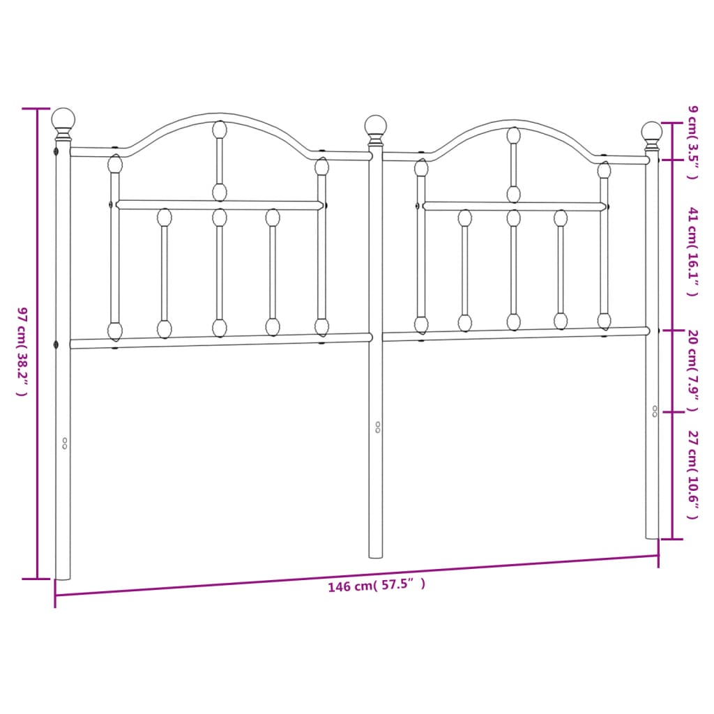 vidaXL Testiera in Metallo Bianco 140 cm