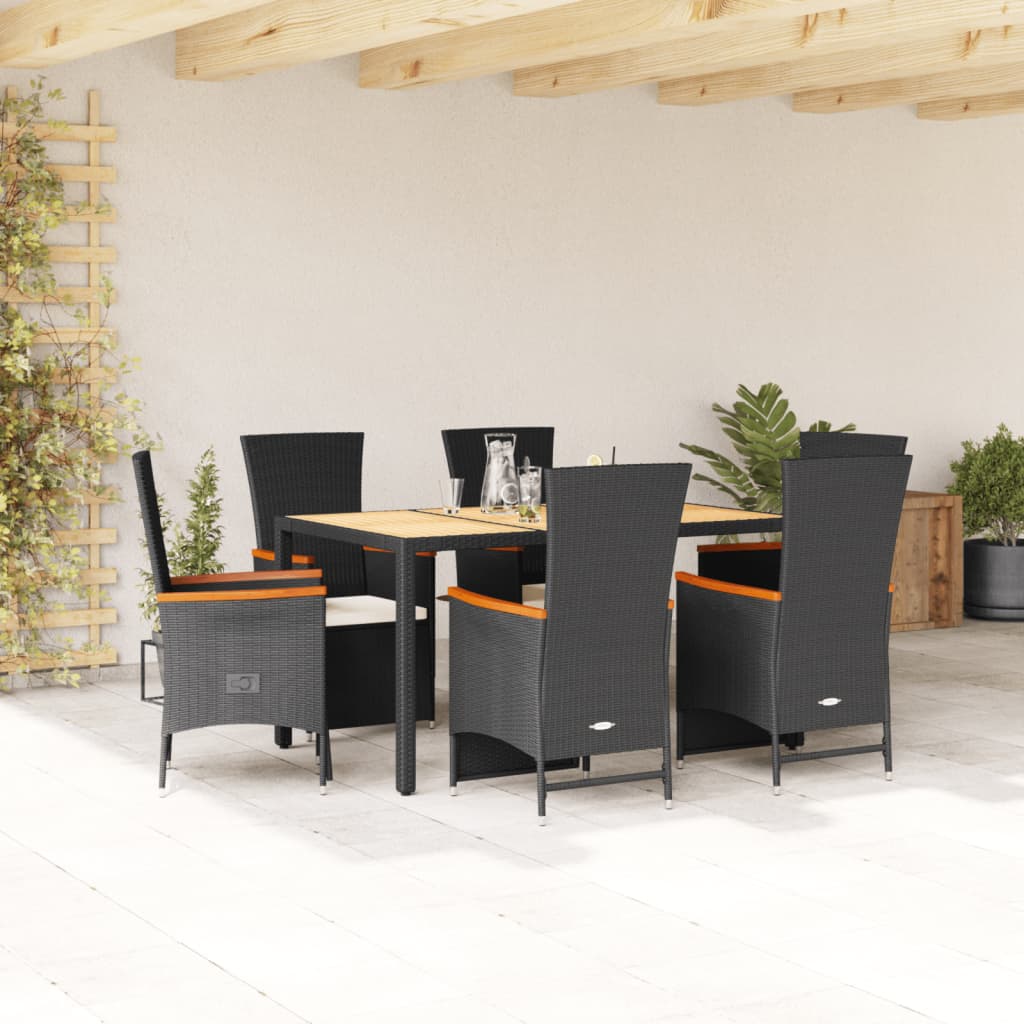 vidaXL Set da Pranzo da Giardino 7 pz Nero con Cuscini in Polyrattan