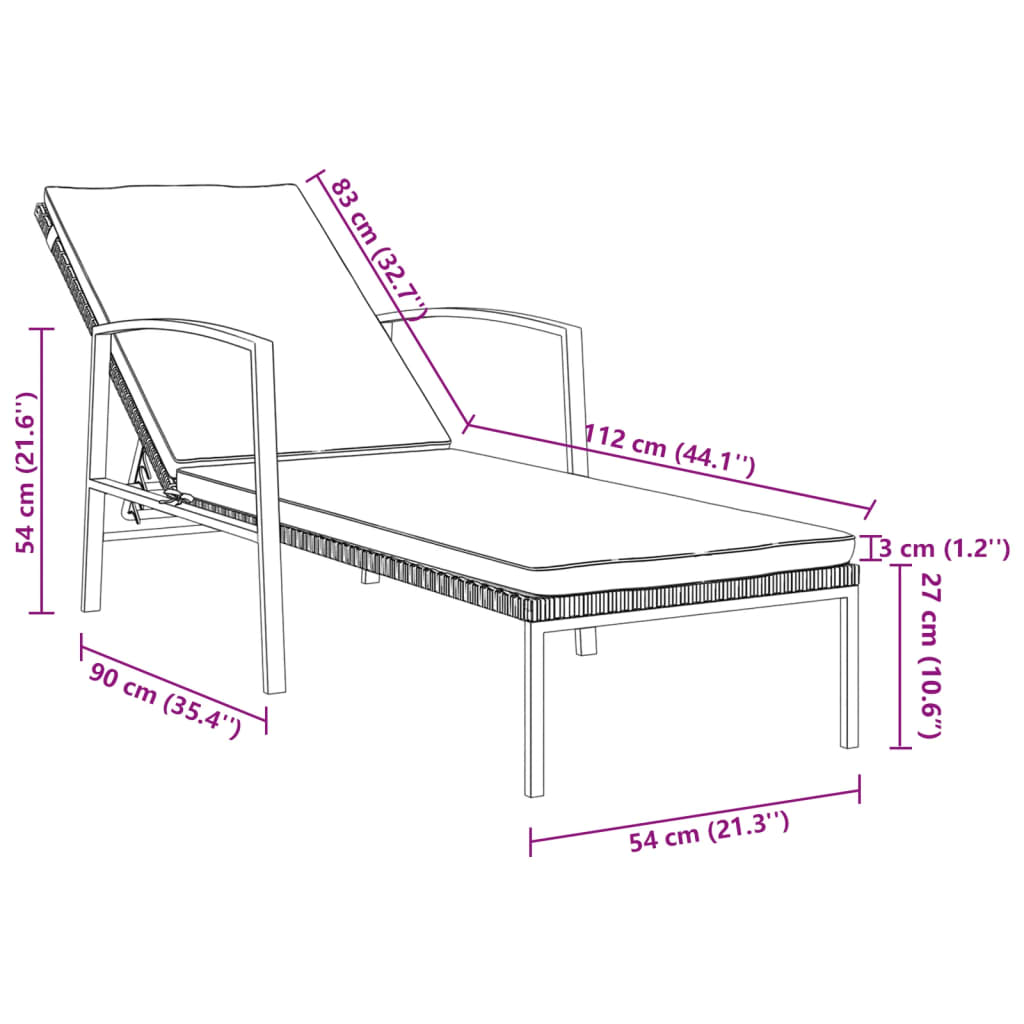 vidaXL Lettino Prendisole da Giardino con Cuscino Polyrattan Marrone