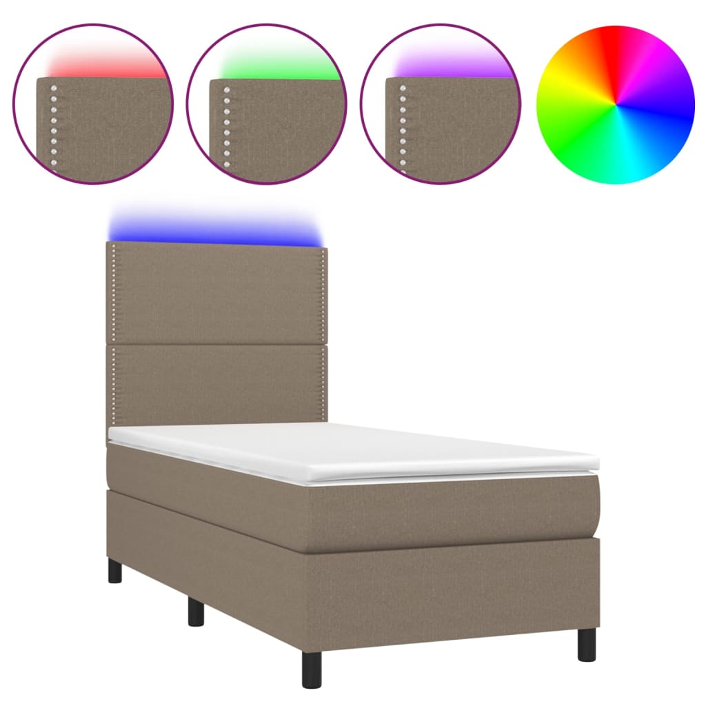 vidaXL Letto a Molle con Materasso e LED Tortora 100x200cm in Tessuto