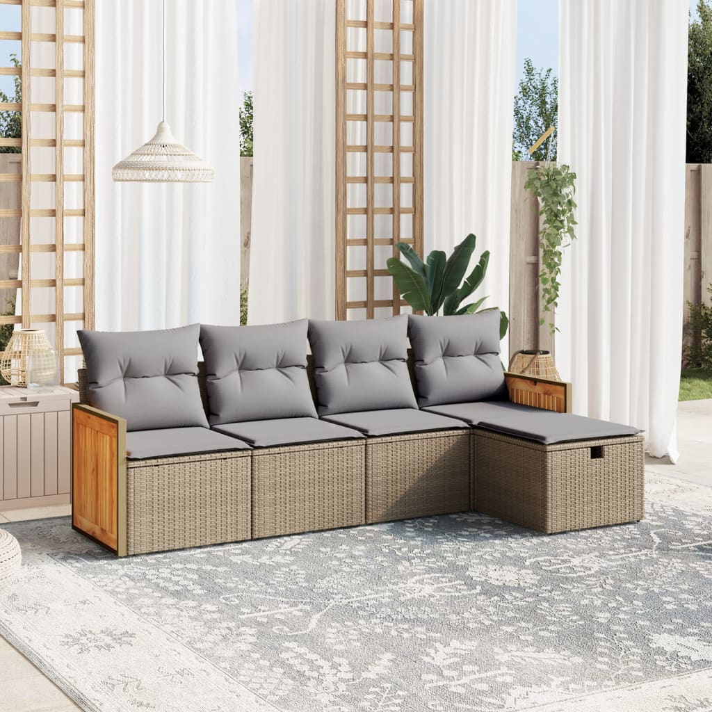 vidaXL Set Divano da Giardino 5 pz con Cuscini Beige Misto Polyrattan