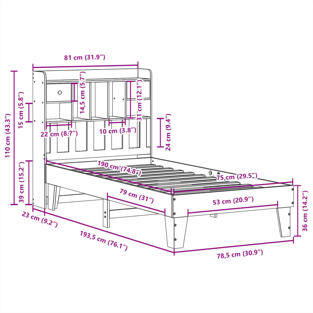 vidaXL Letto senza Materasso Marrone Cera 75x190 cm in Legno di Pino