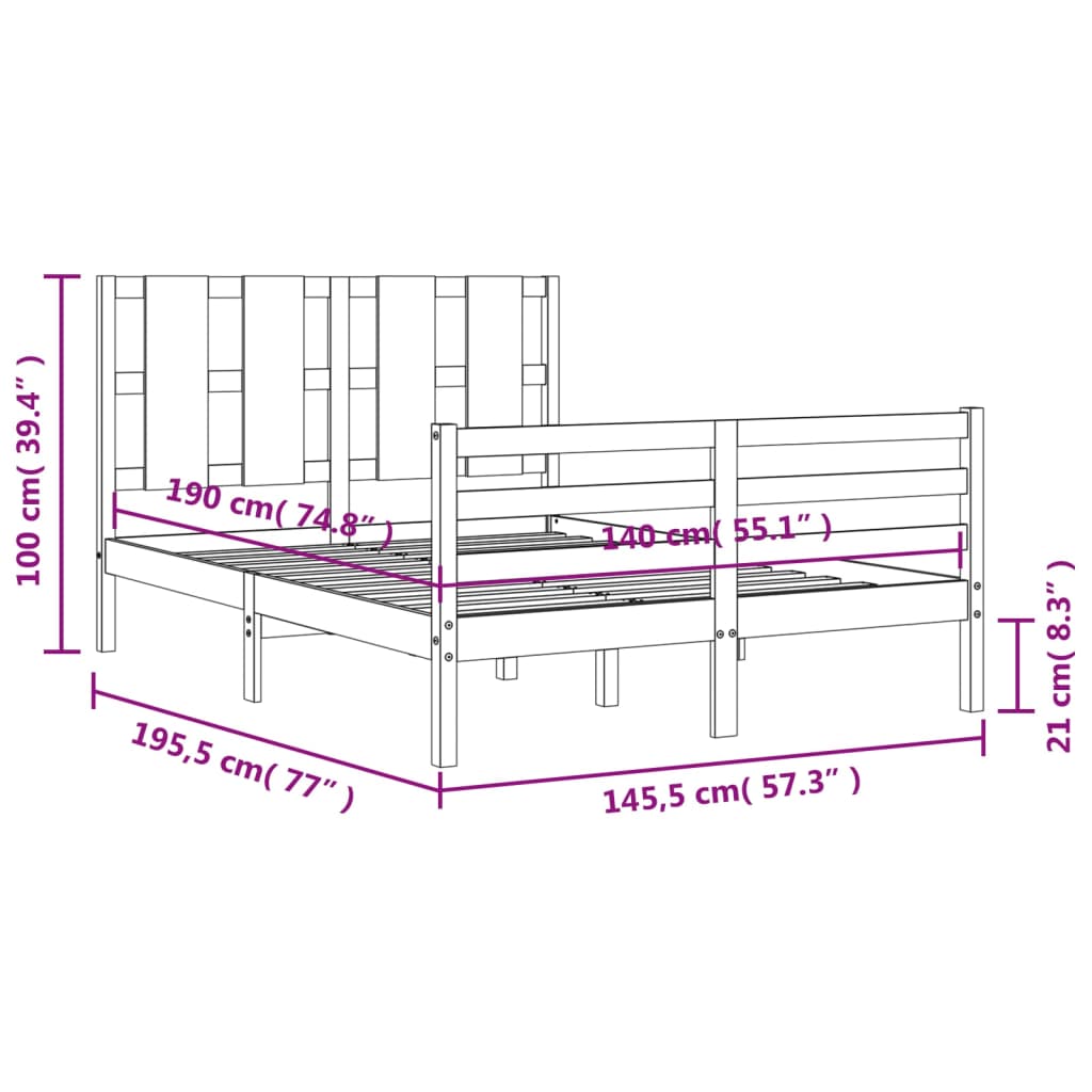 vidaXL Giroletto con Testiera 140x190 cm in Legno Massello