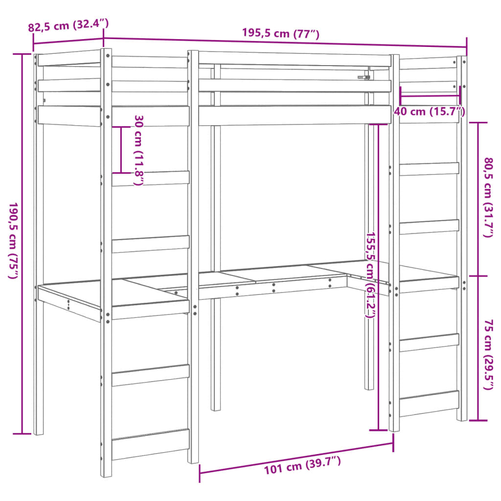 vidaXL Giroletto Soppalco senza Materasso Bianco 75x190cm Legno Pino