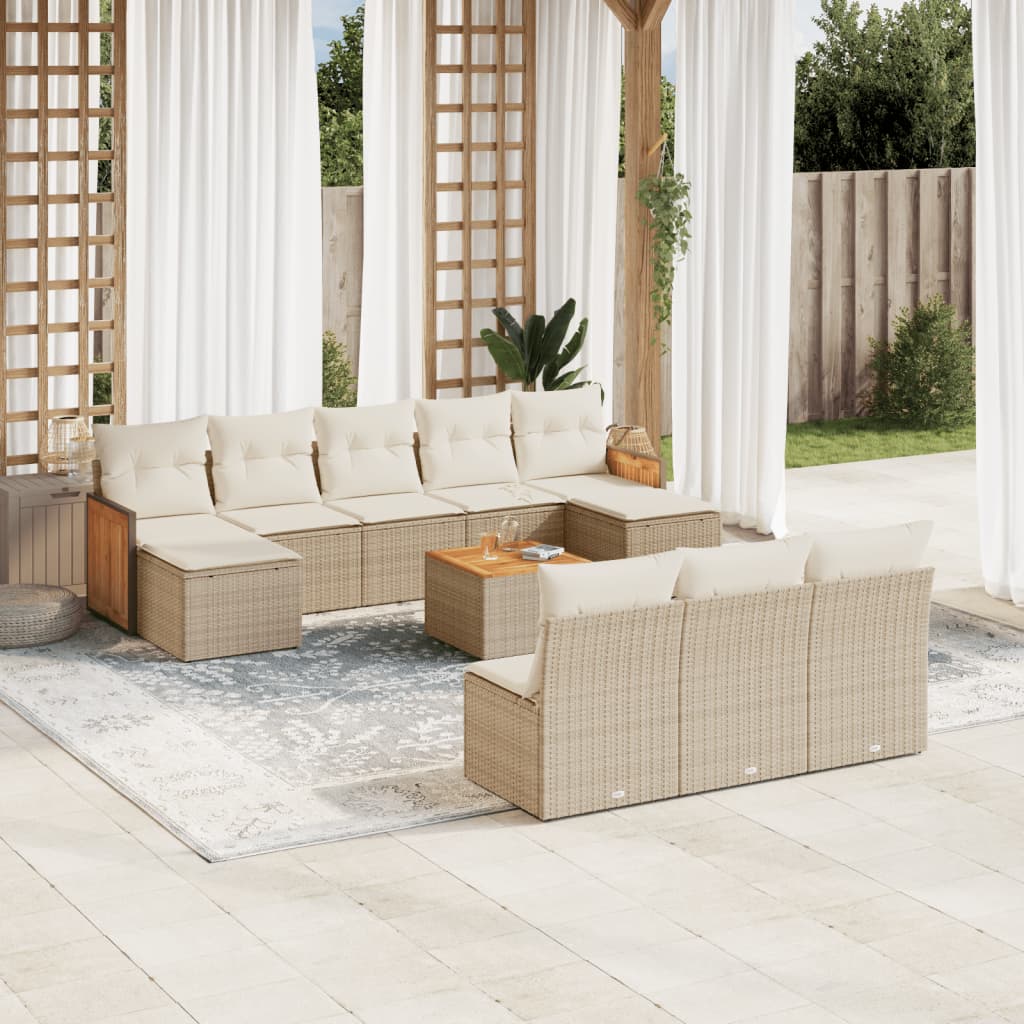 vidaXL Set Divani da Giardino 11 pz con Cuscini Beige in Polyrattan