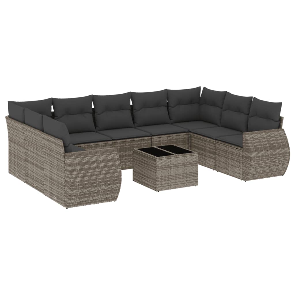 vidaXL Set Divano da Giardino 10 pz con Cuscini Grigio in Polyrattan