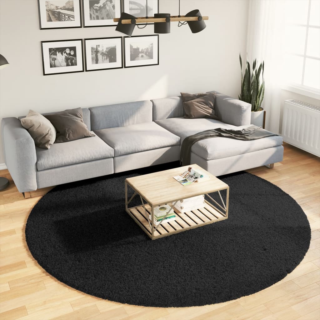 vidaXL Tappeto Shaggy PAMPLONA a Pelo Lungo Moderno Nero Ø 240 cm