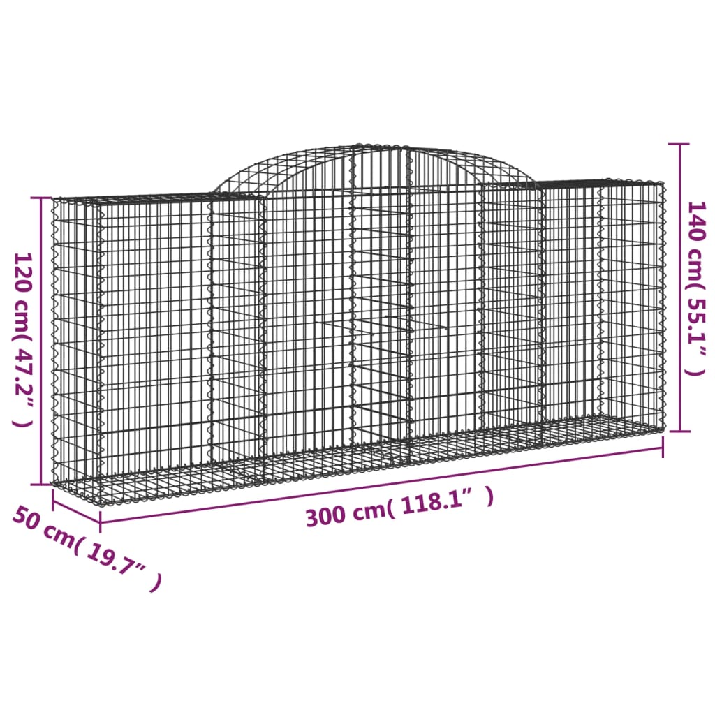 vidaXL Cesti Gabbioni ad Arco 2 pz 300x50x120/140 cm Ferro Zincato