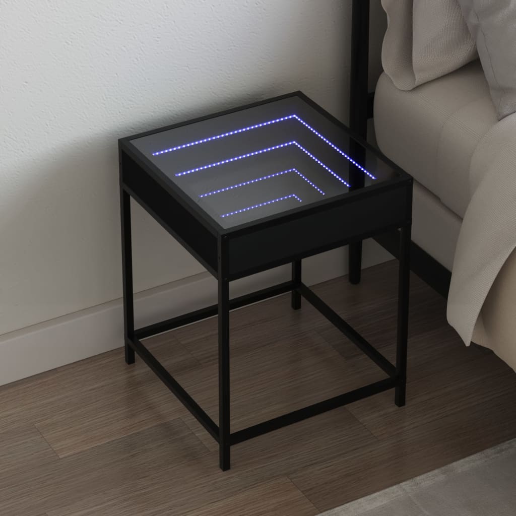 vidaXL Comodino con LED Infinity Nero 40x40x51 cm