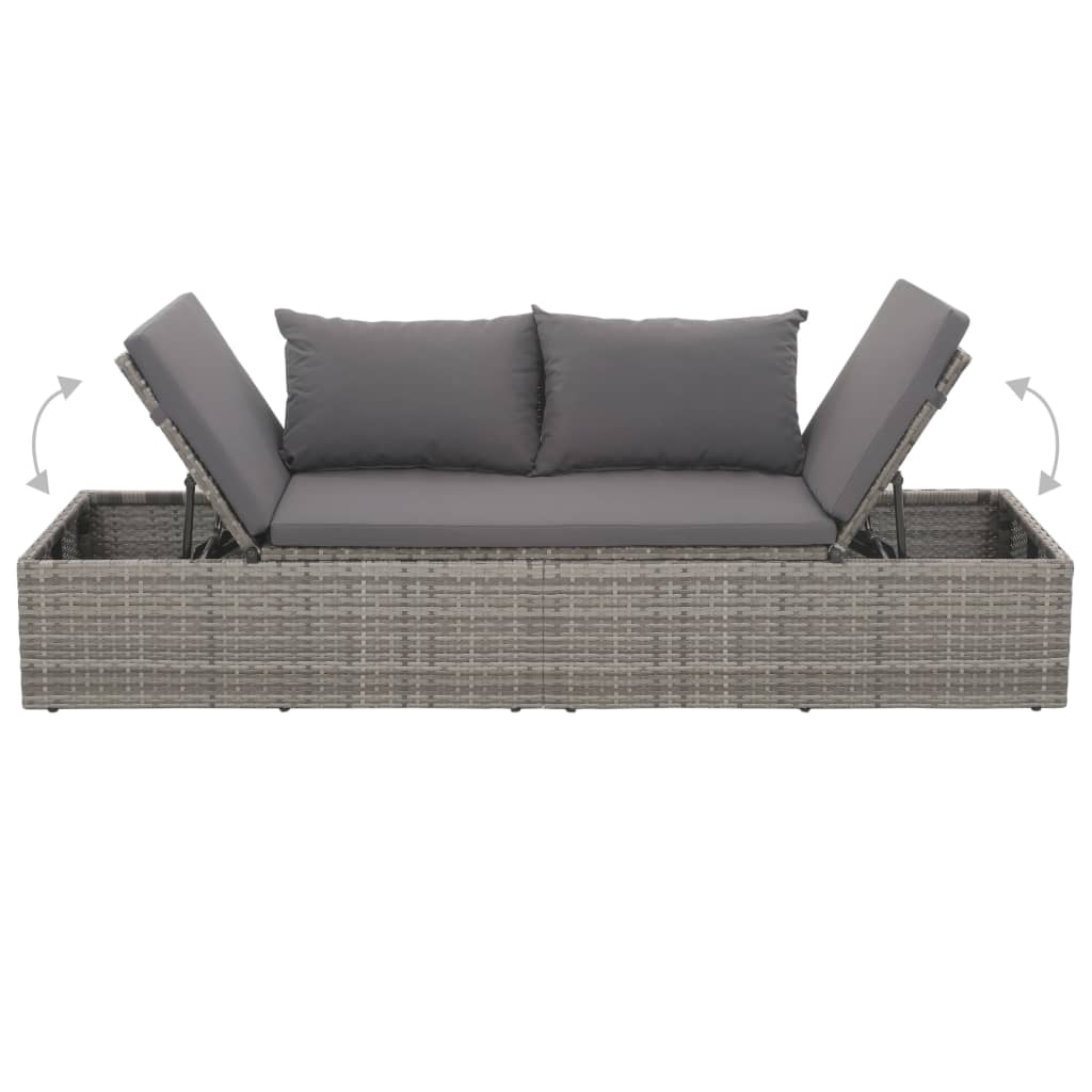 vidaXL Lettino da Giardino con Cuscini in Polyrattan Grigio