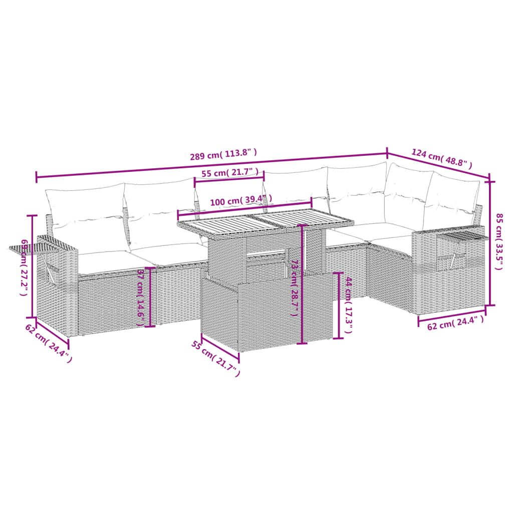 vidaXL Set Divani da Giardino con Cuscini 7pz Nero Polyrattan