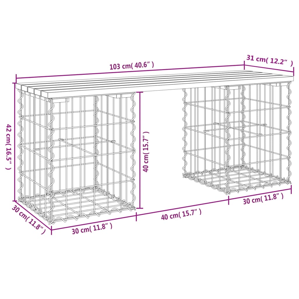 vidaXL Panca da Giardino Design Gabbione 103x31x42 cm Massello Douglas