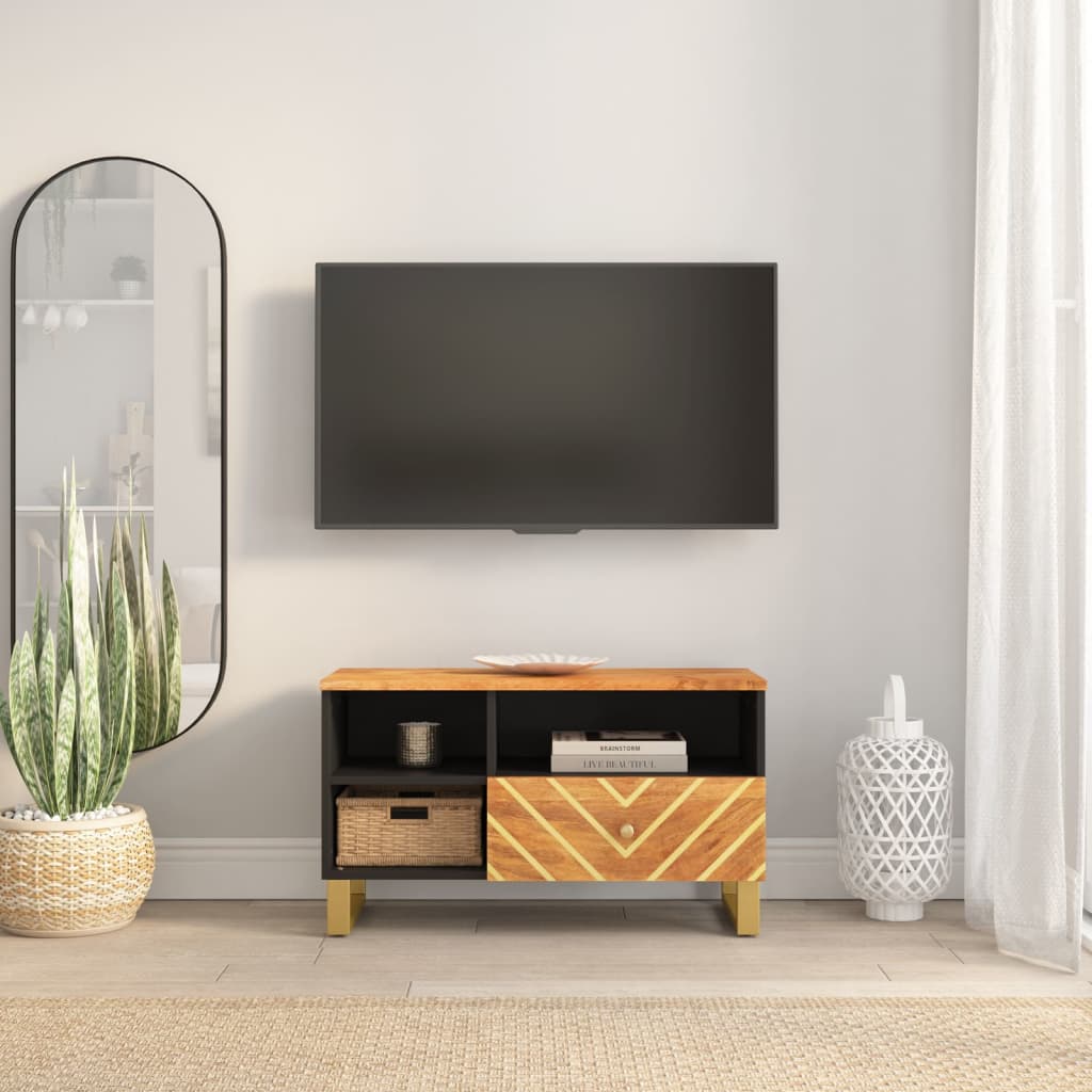 vidaXL Mobile Porta TV Marrone e Nero 80x33,5x46 cm in Legno di Mango