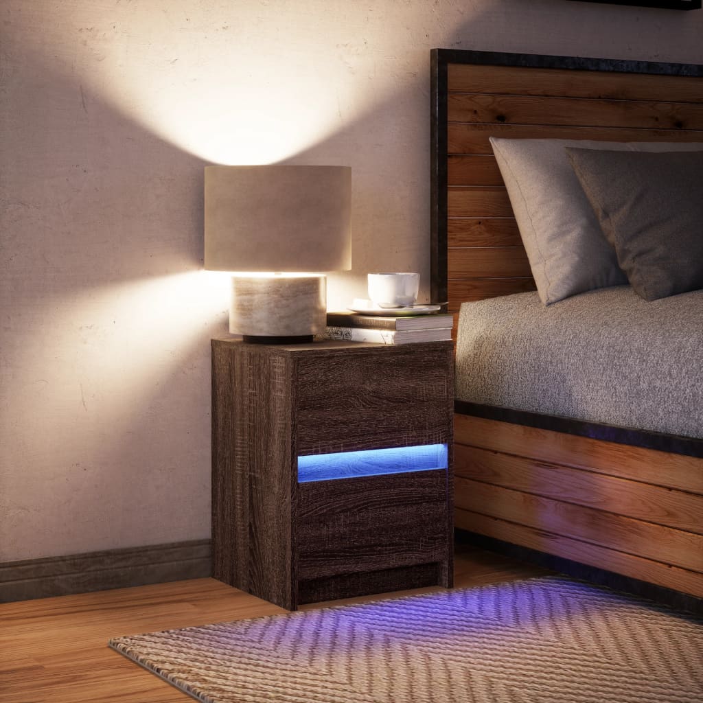 vidaXL Comodino con Luci LED Rovere Marrone in Legno Multistrato