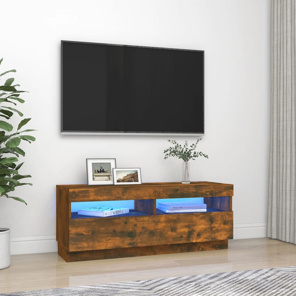 vidaXL Mobile Porta TV con Luci LED Rovere Fumo 100x35x40 cm