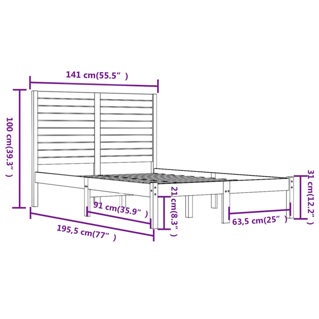 vidaXL Giroletto Nero in Legno Massello 135x190 cm Double