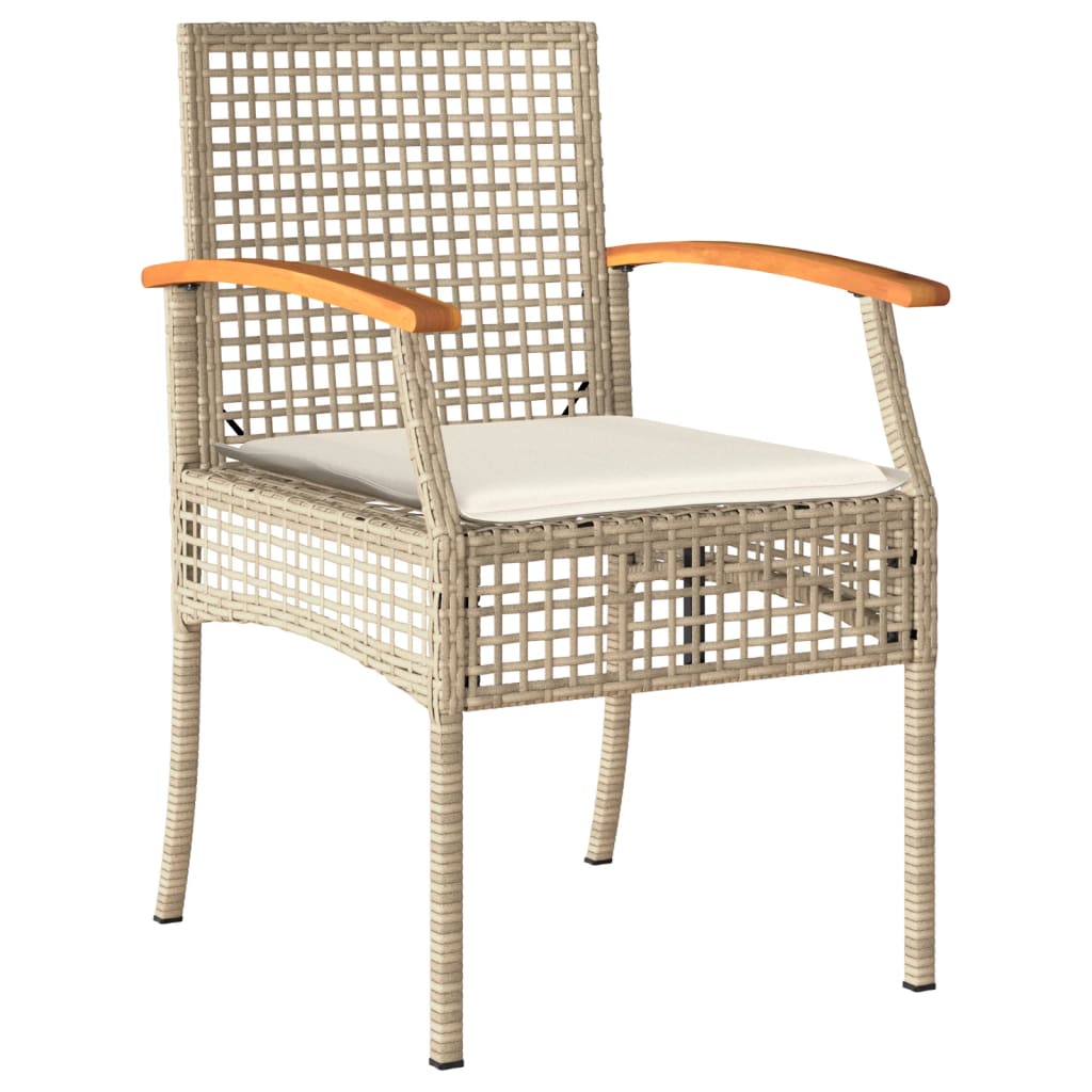 vidaXL Sedie da Giardino con Cuscini 4 pz Beige in Polyrattan e Acacia