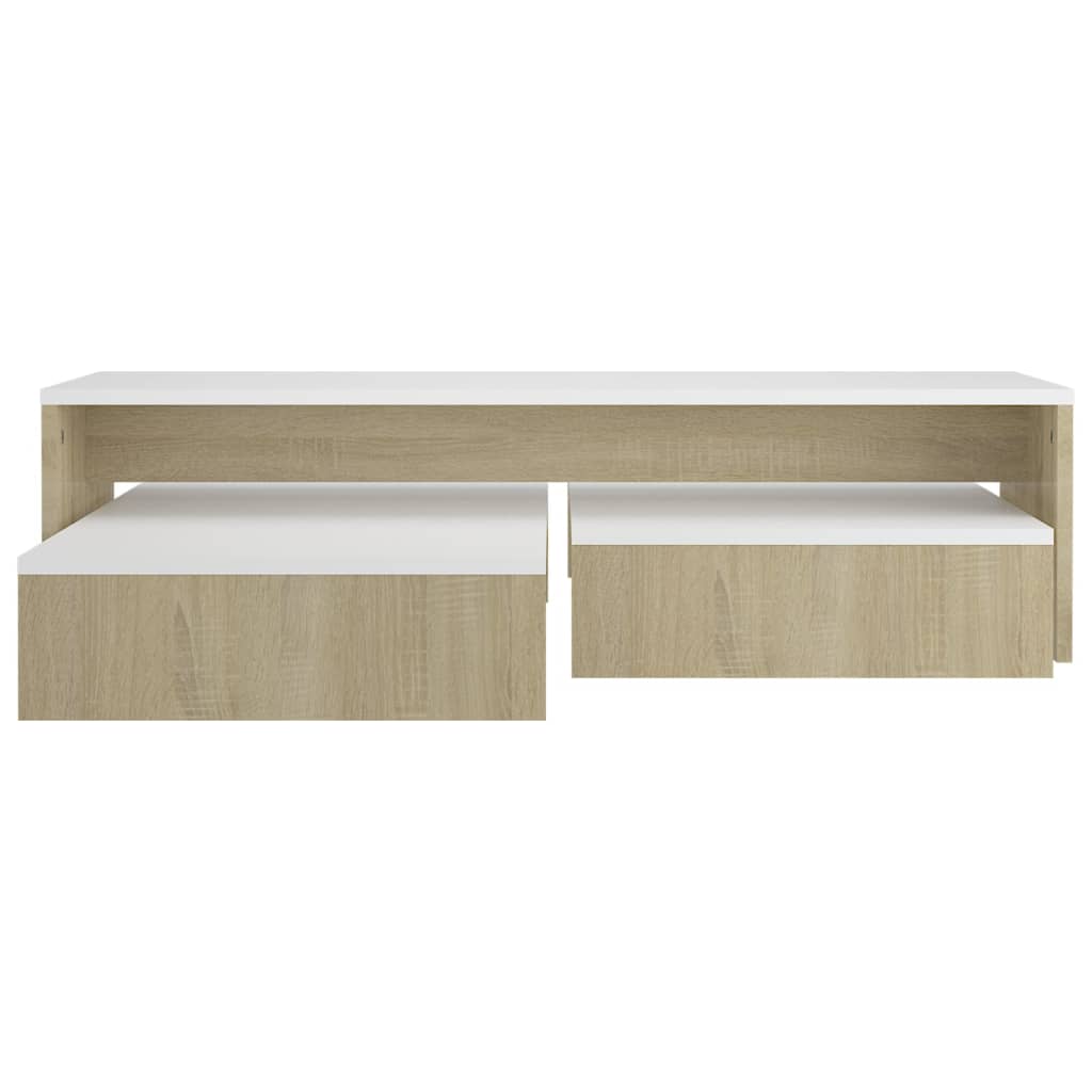 vidaXL Set Tavolini ad Incastro Bianco e Rovere Sonoma 100x100x26,5 cm