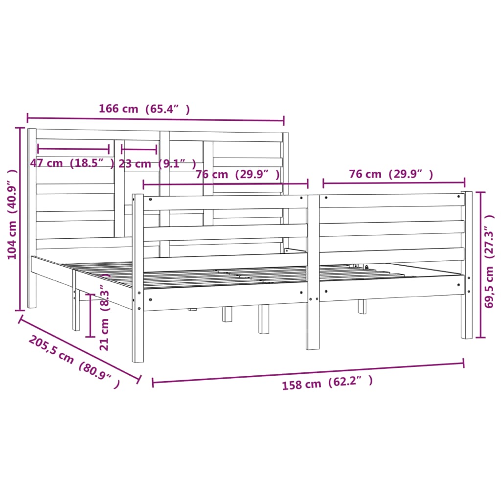 vidaXL Giroletto senza Materasso in Legno Massello 160x200 cm