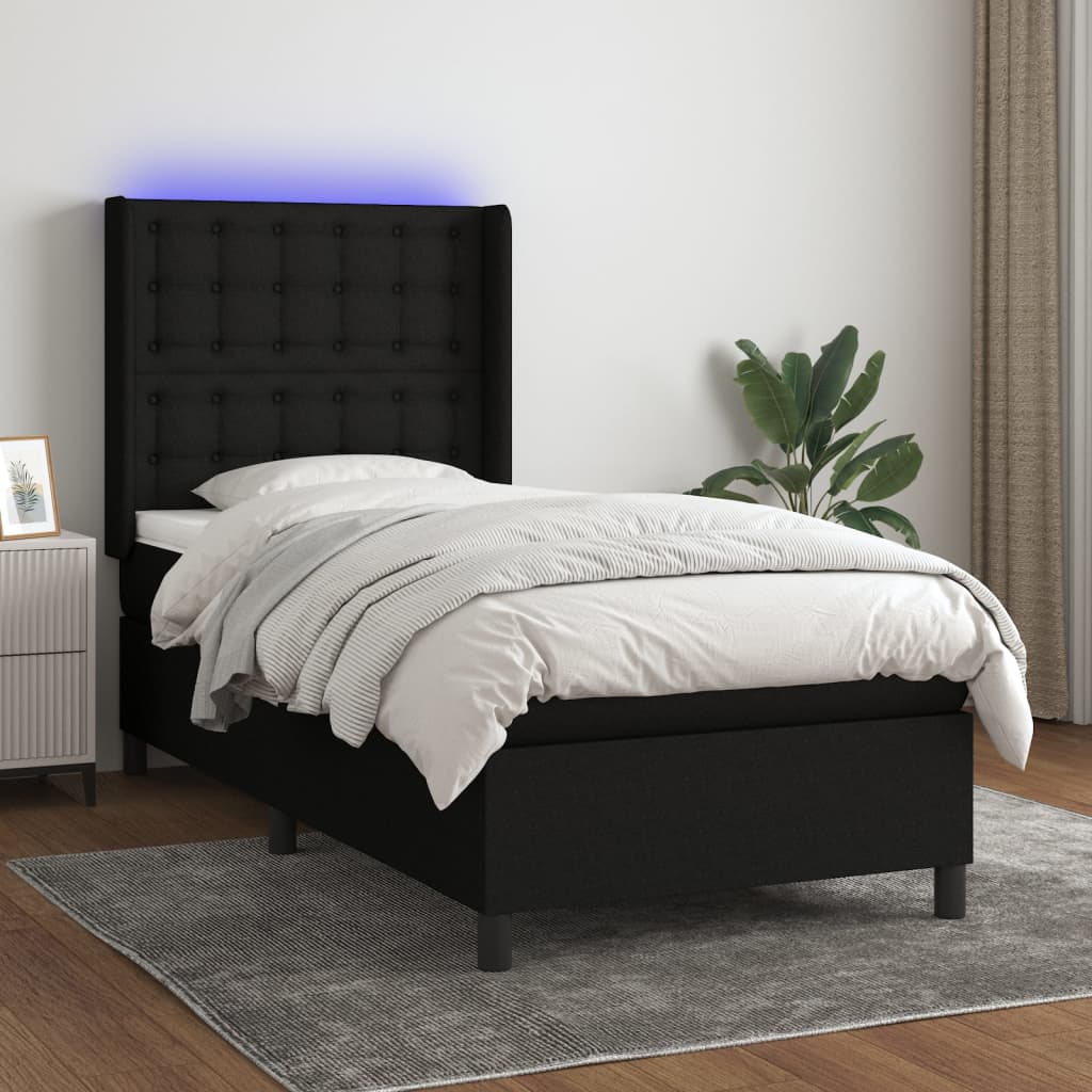 vidaXL Letto a Molle con Materasso e LED Nero 100x200 cm in Tessuto