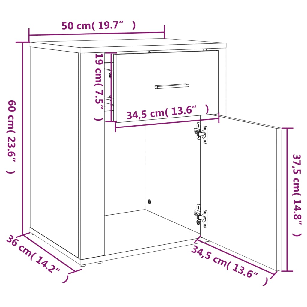 vidaXL Comodino Rovere Sonoma 50x36x60 cm in Legno Multistrato