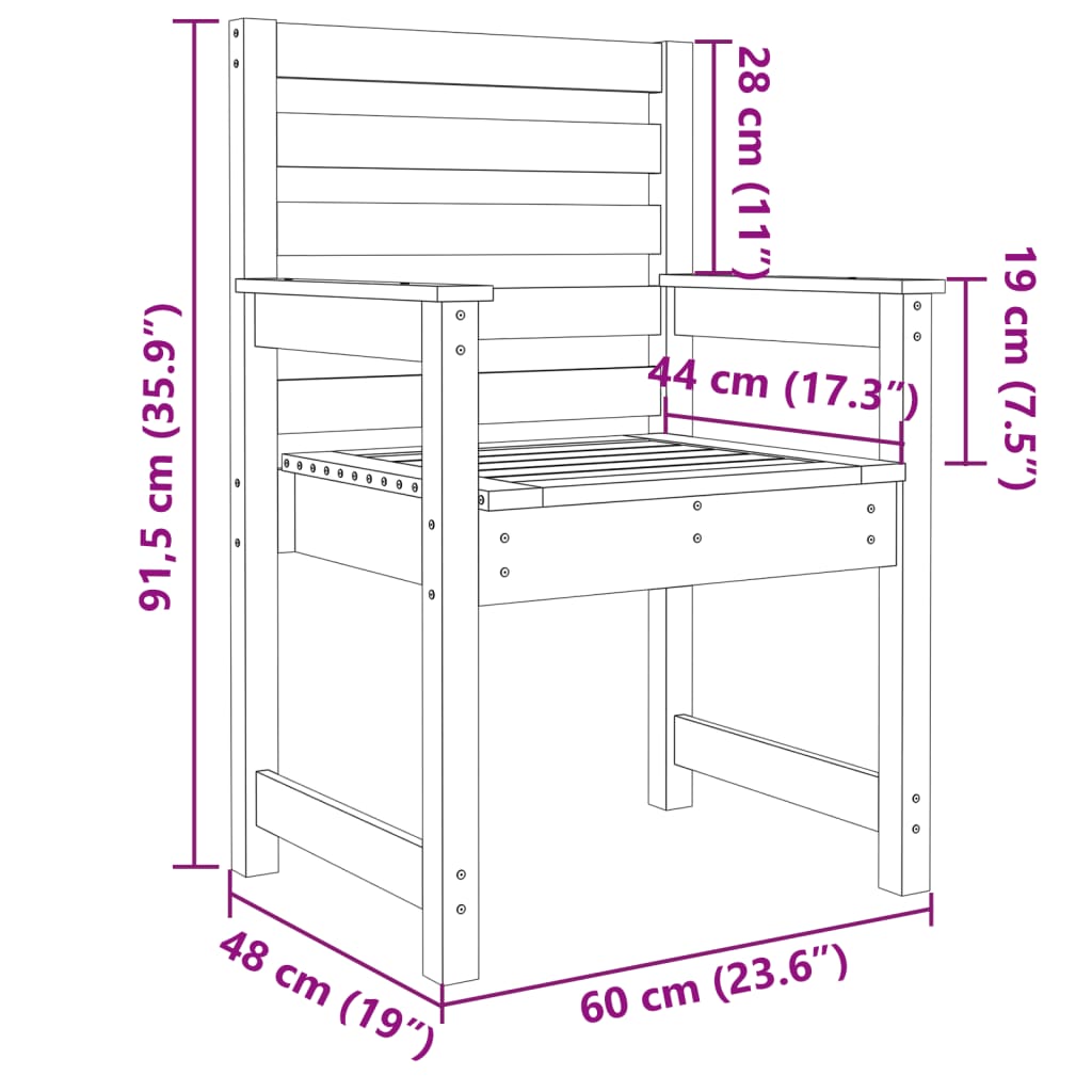 vidaXL Sedie da Giardino 2pz Nere 60x48x91 cm Legno Massello di Pino