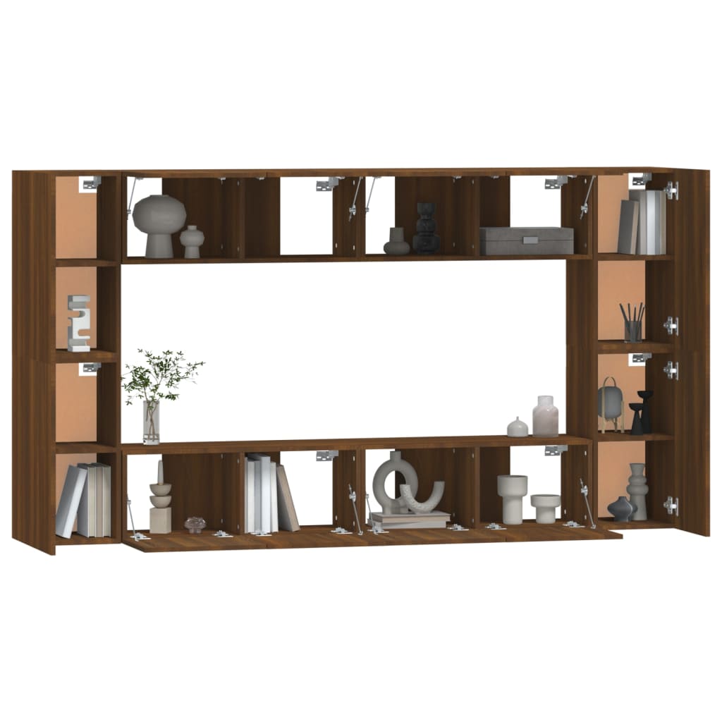 vidaXL Set Mobili Porta TV 8pz Rovere Marrone in Legno Multistrato