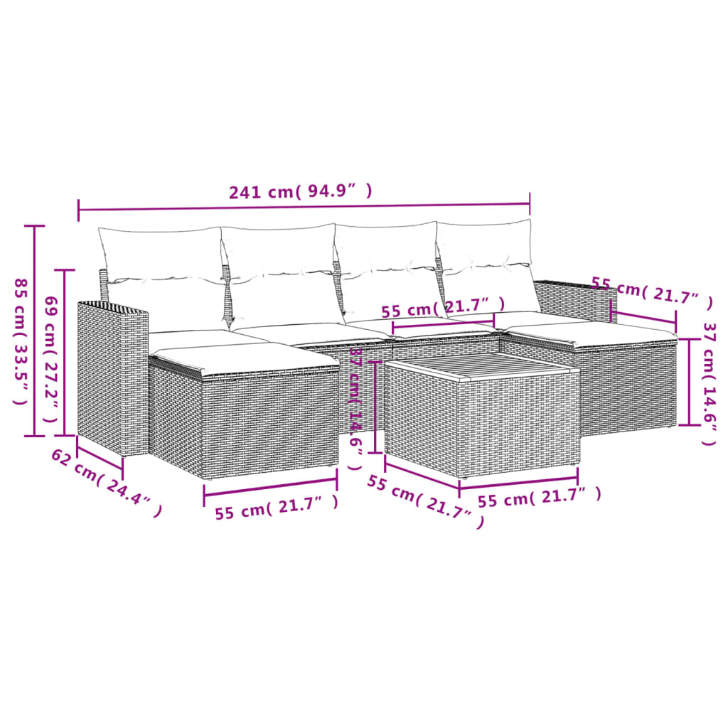 vidaXL Set Divani da Giardino con Cuscini 7pz Nero Polyrattan