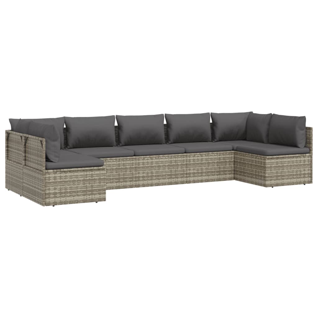 vidaXL Set Divani da Giardino 7 pz con Cuscini in Polyrattan Grigio