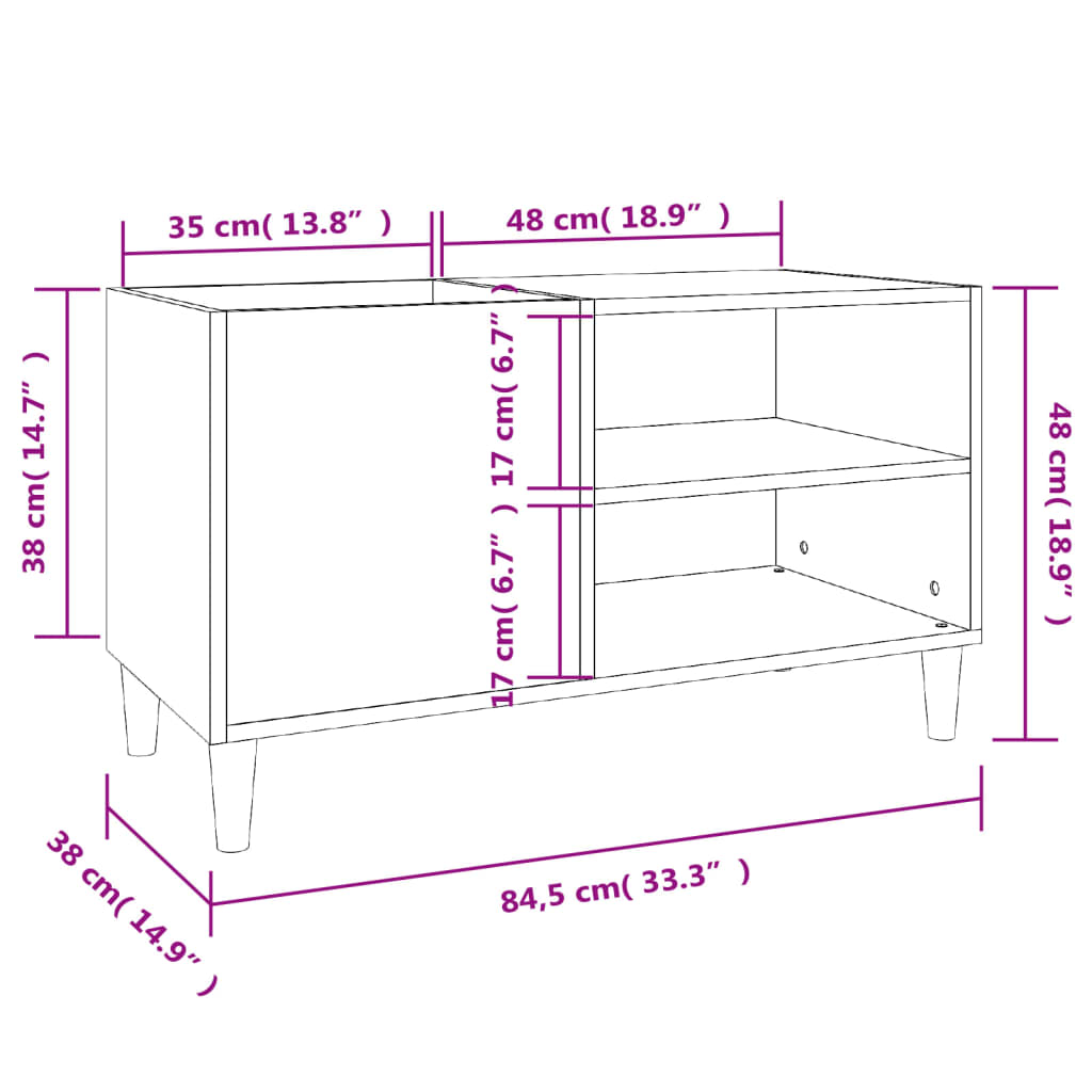 vidaXL Mobile Porta Dischi Rovere Sonoma 84,5x38x48 Legno Multistrato