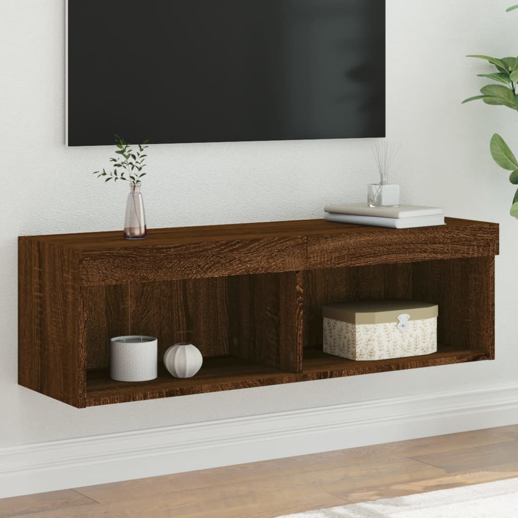 vidaXL Mobile Porta TV con Luci LED Rovere Marrone 100x30x30 cm