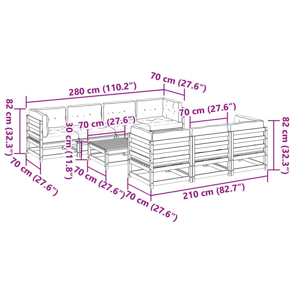 vidaXL Set Divani da Giardino 8 pz con Cuscini Legno Massello di Pino