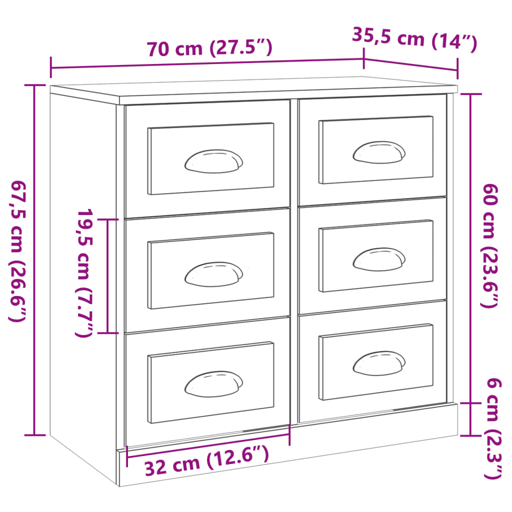 vidaXL Credenze 3 pz Bianco in Legno Multistrato