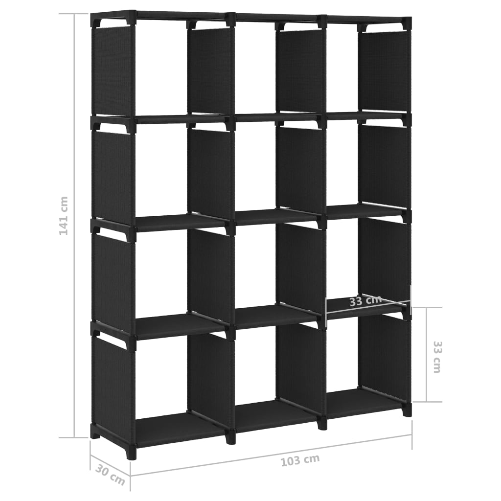 vidaXL Mensola con 12 Vani a Cubo Nera 103x30x141 cm in Tessuto