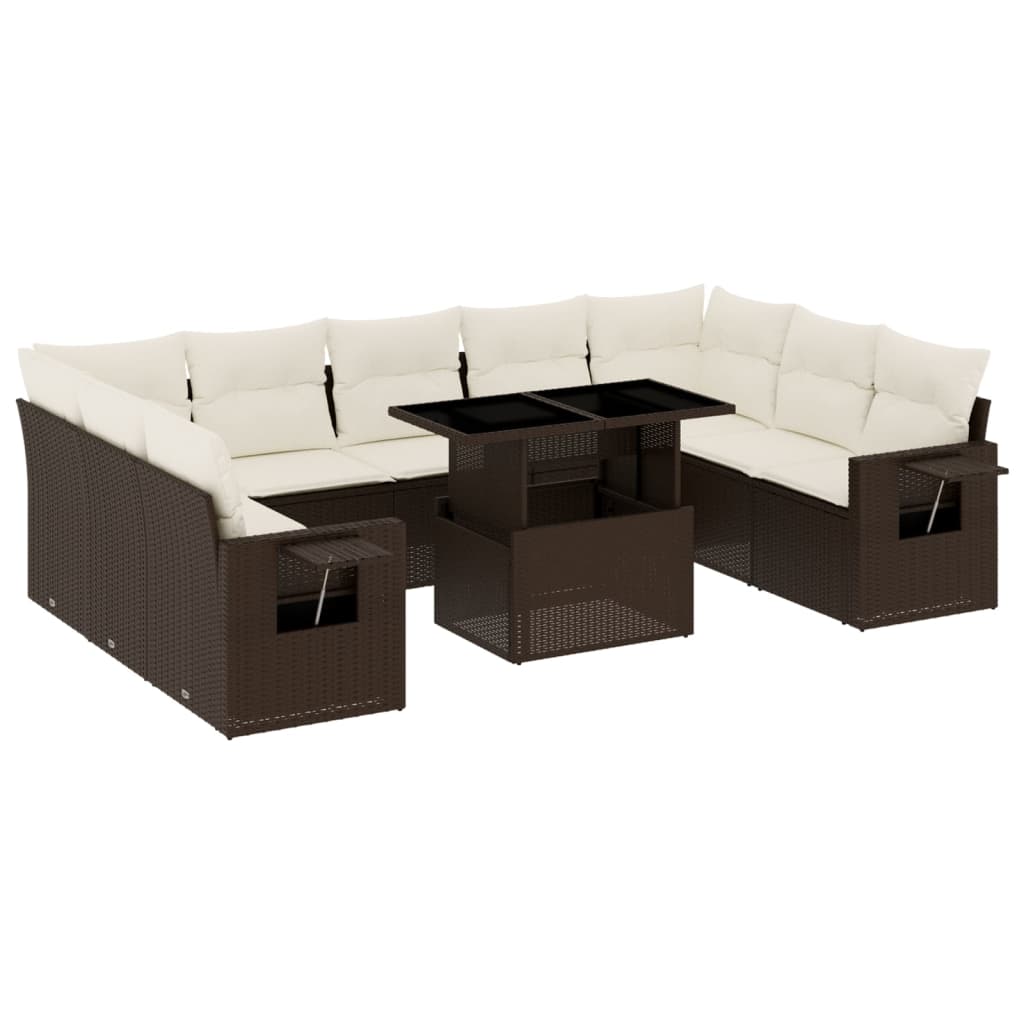 vidaXL Set Divani da Giardino 10pz con Cuscini in Polyrattan Marrone