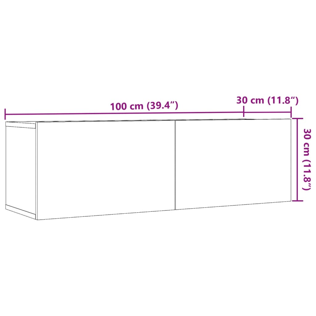 vidaXL Mobili TV a Parete 2pz Rovere Artigianale 100x30x30 cm