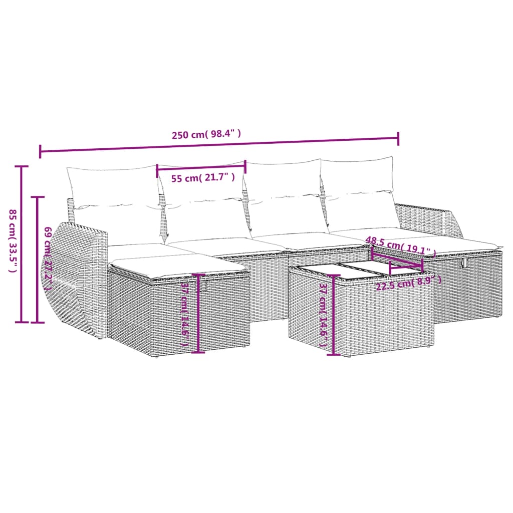 vidaXL Set Divano da Giardino 6 pz con Cuscini Beige Misto Polyrattan