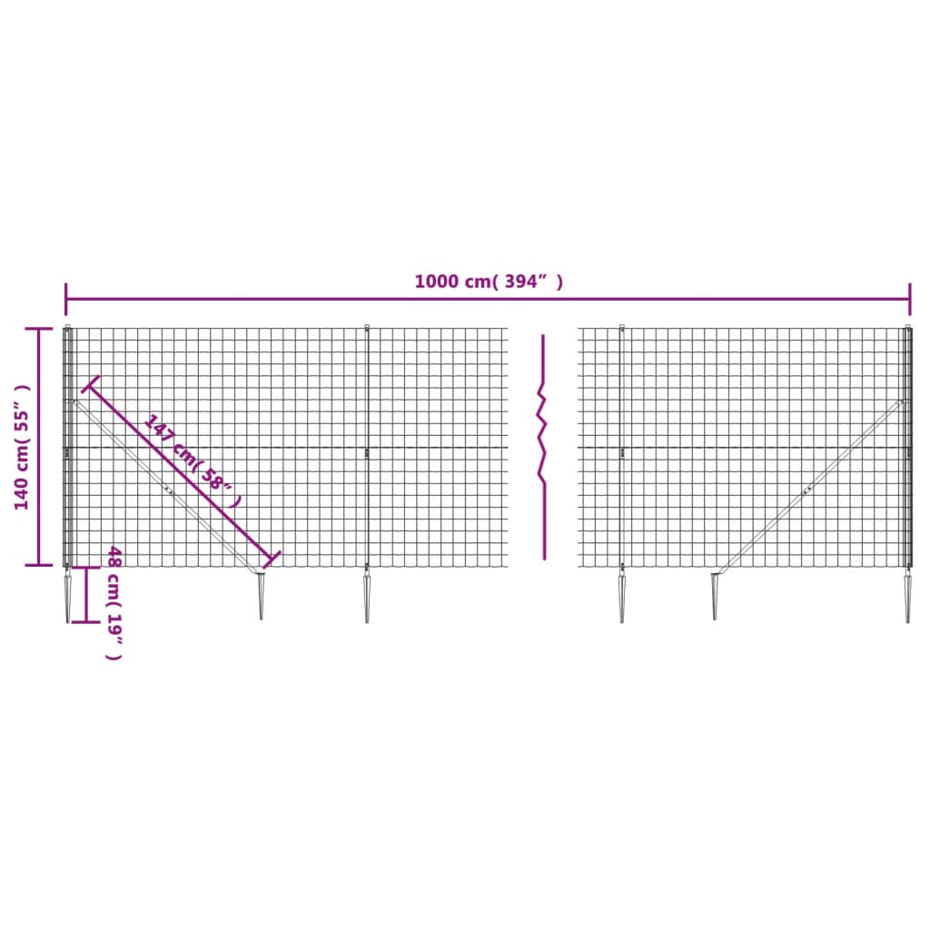 vidaXL Recinzione Metallica con Picchetti Ancoraggio Antracite 1,4x10m