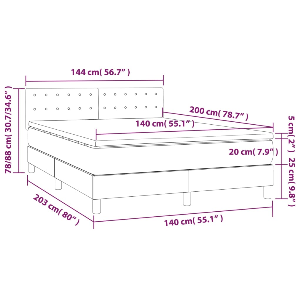 vidaXL Giroletto Molle con Materasso e LED Marrone 140x200 cm