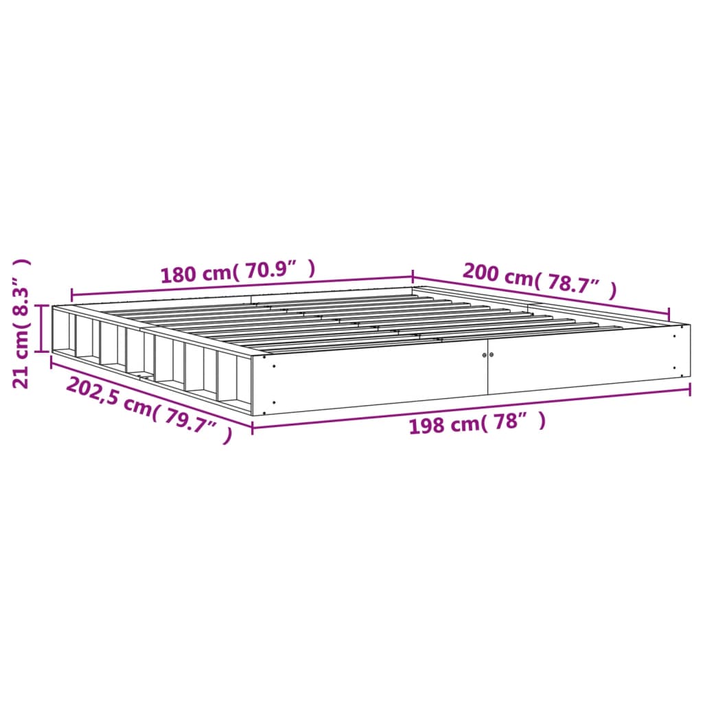 vidaXL Giroletto senza Materasso Marrone Cera 180x200 cm Legno di Pino