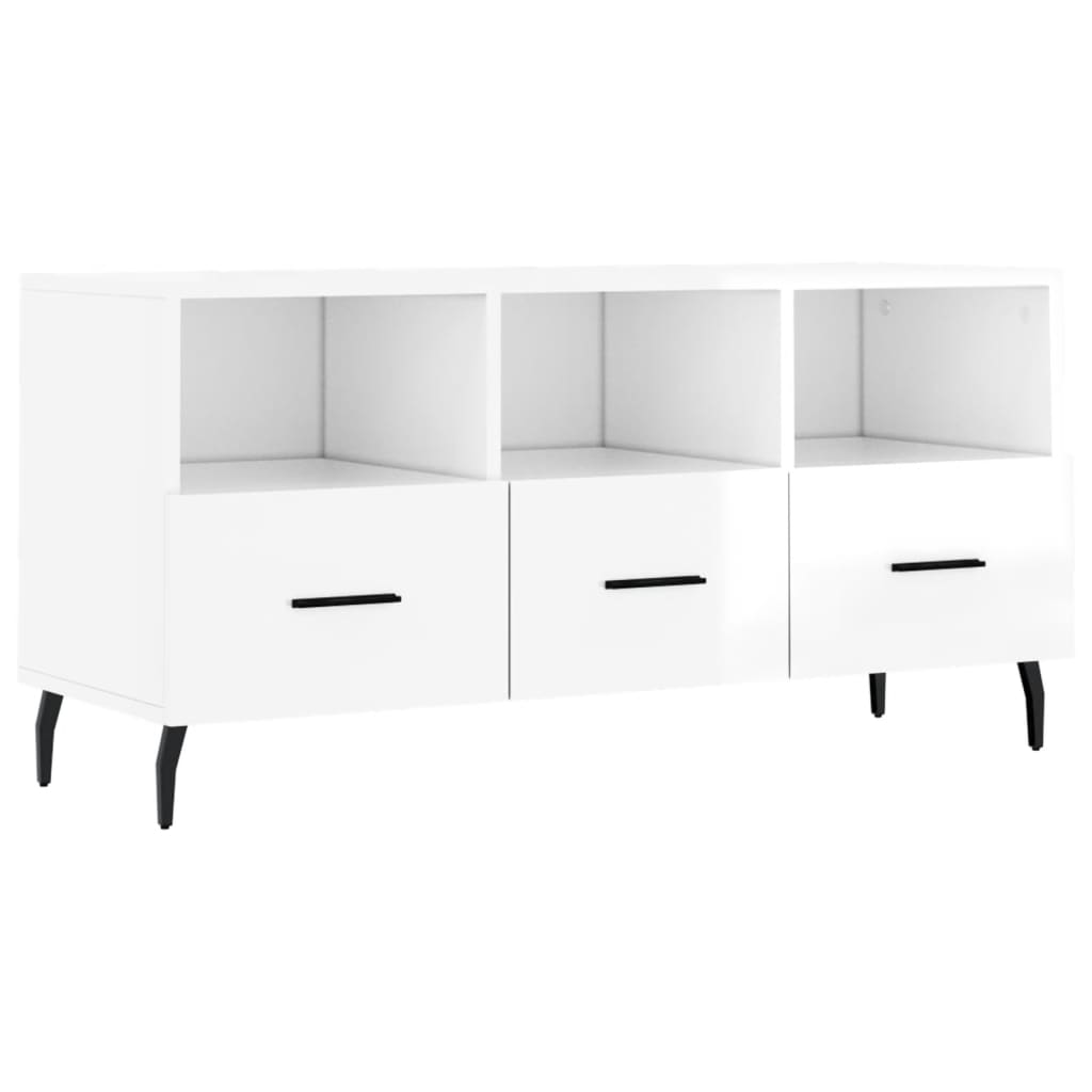 vidaXL Mobile Porta TV Bianco Lucido 102x36x50 cm in Legno Multistrato