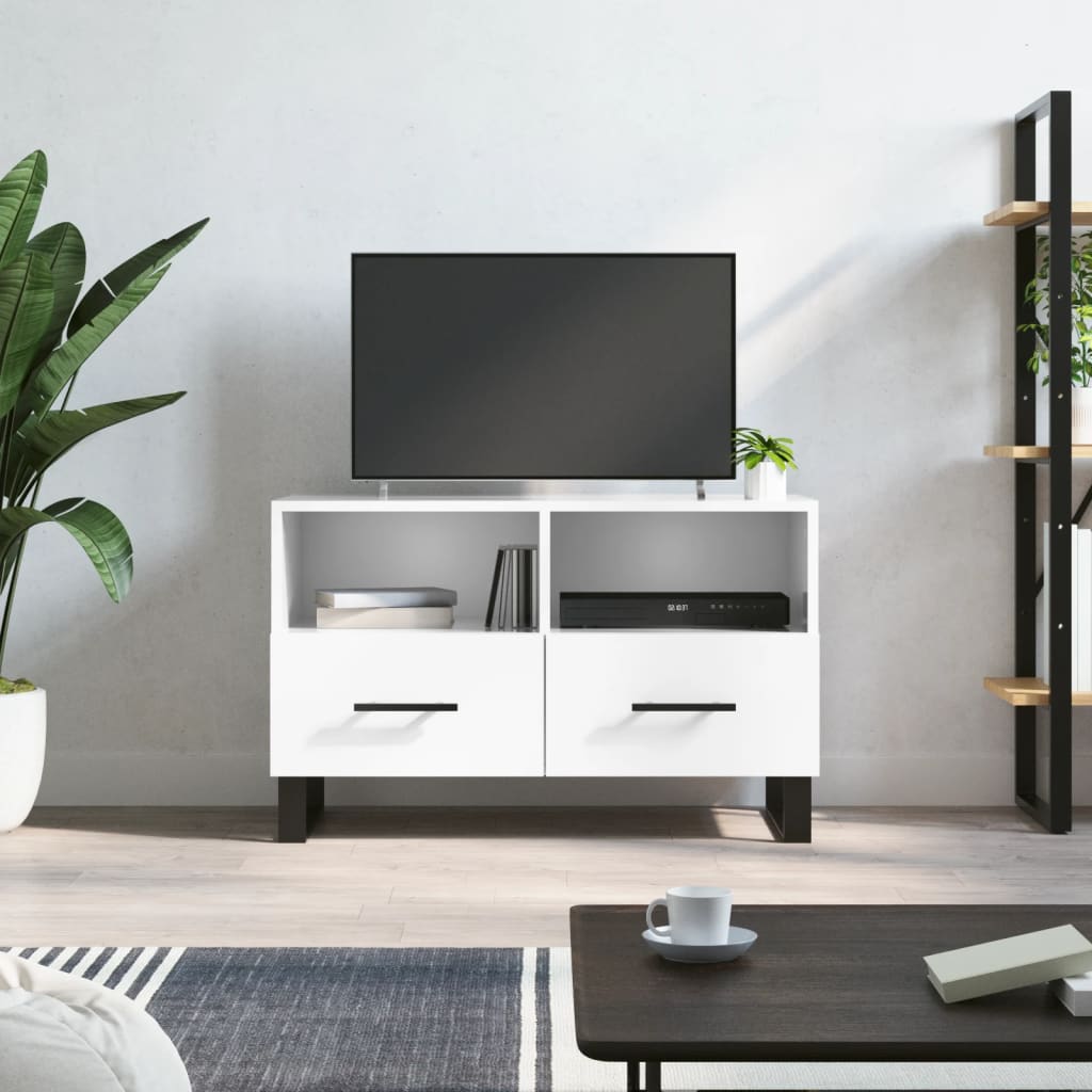 vidaXL Mobile Porta TV Bianco Lucido 80x36x50 cm in Legno Multistrato