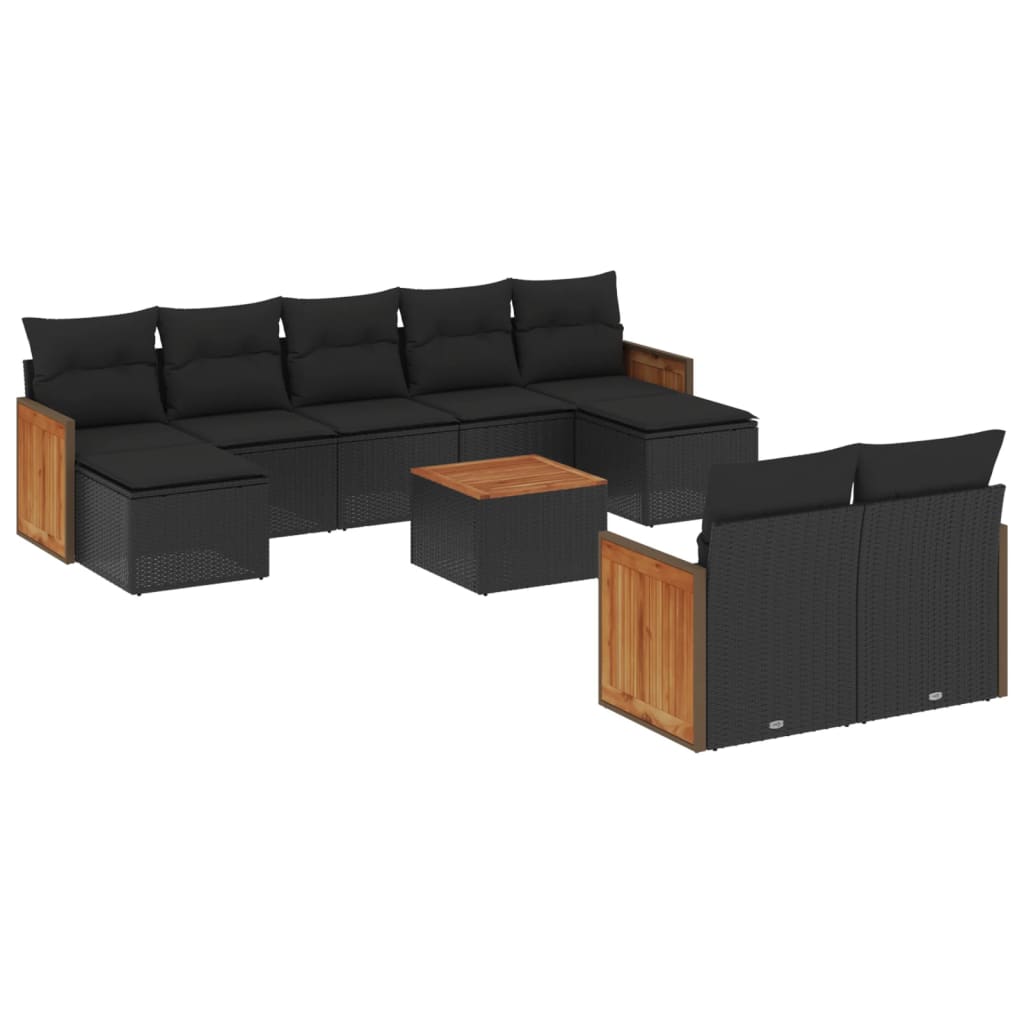 vidaXL Set Divani da Giardino 10pz con Cuscini in Polyrattan Nero