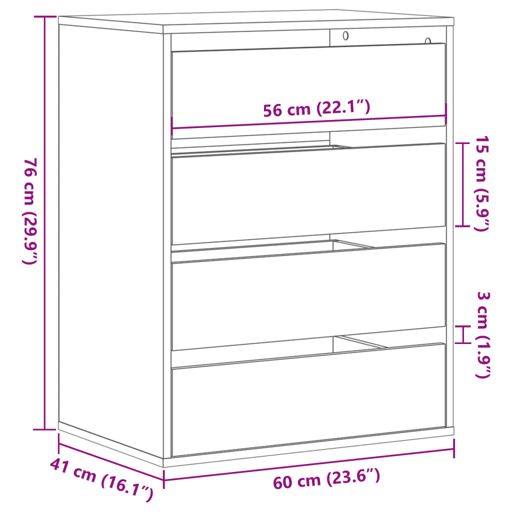 vidaXL Cassettiera Angolare Rovere Fumo 60x41x76cm Legno Multistrato