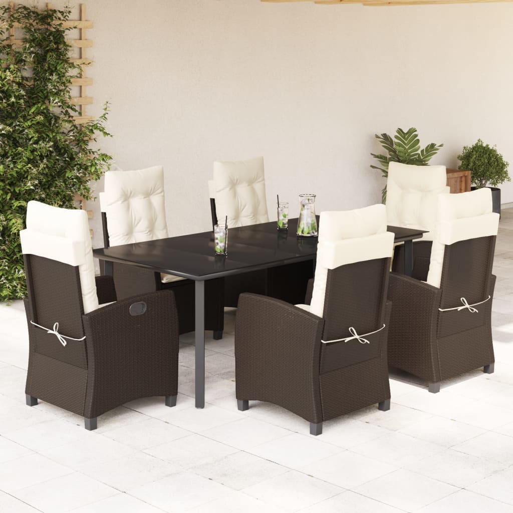 vidaXL Set da Pranzo da Giardino 7pz con Cuscini in Polyrattan Marrone