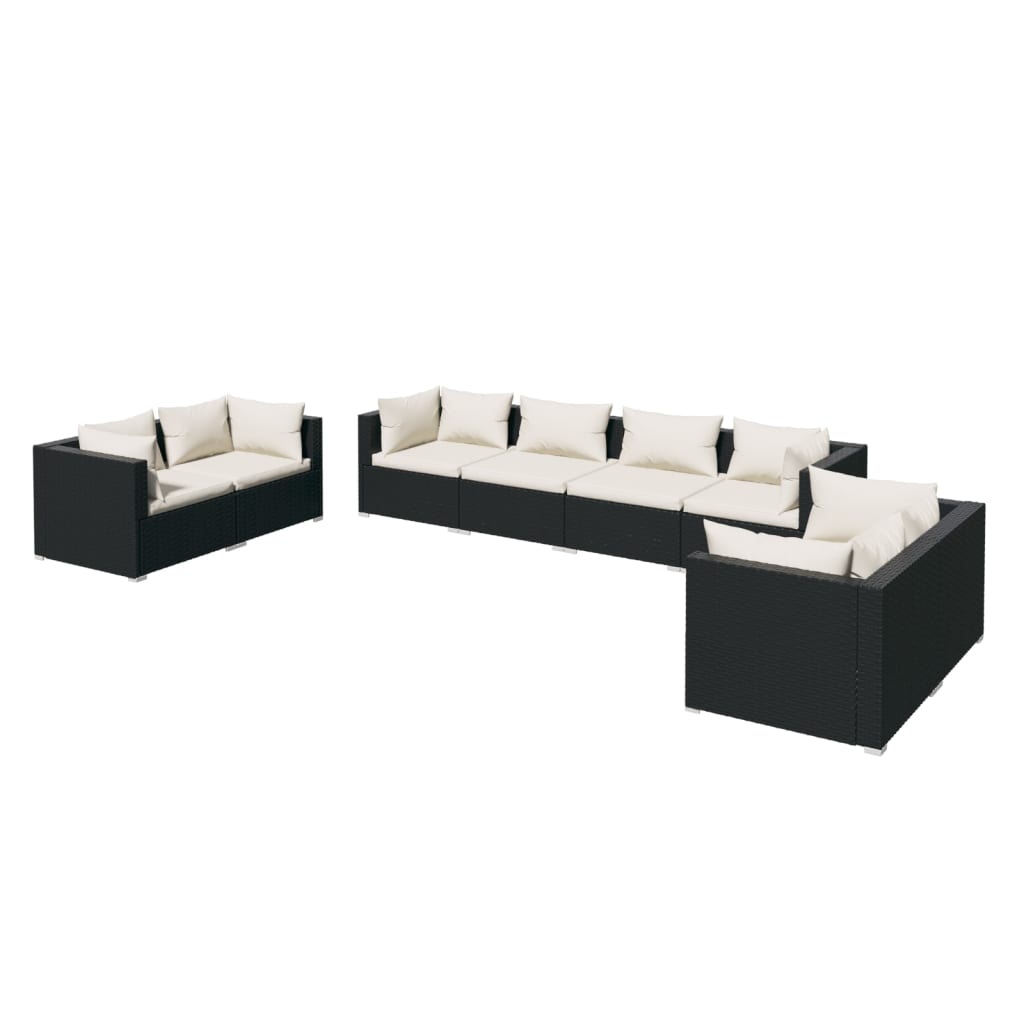 vidaXL Set Divani da Giardino 8 pz con Cuscini in Polyrattan Nero