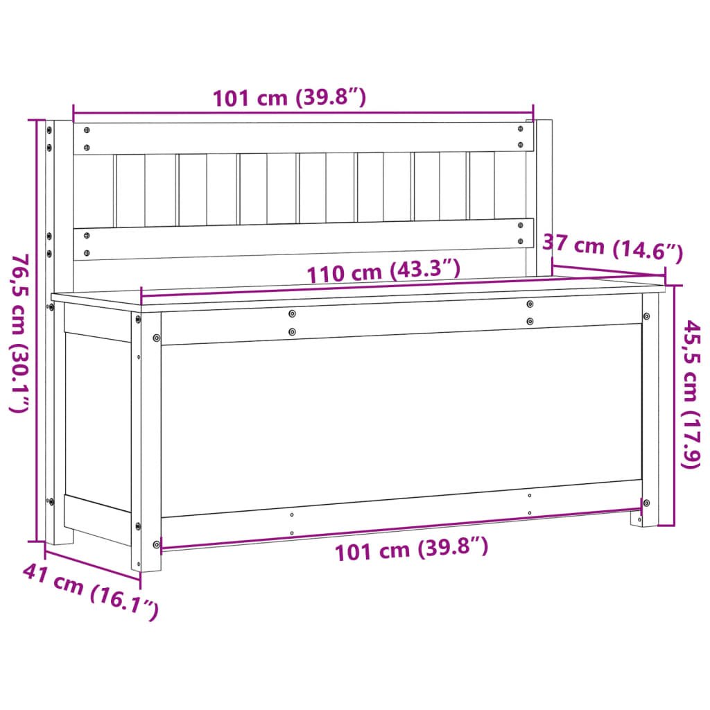 vidaXL Panca 110x41x76,5 cm in Legno Massello di Pino