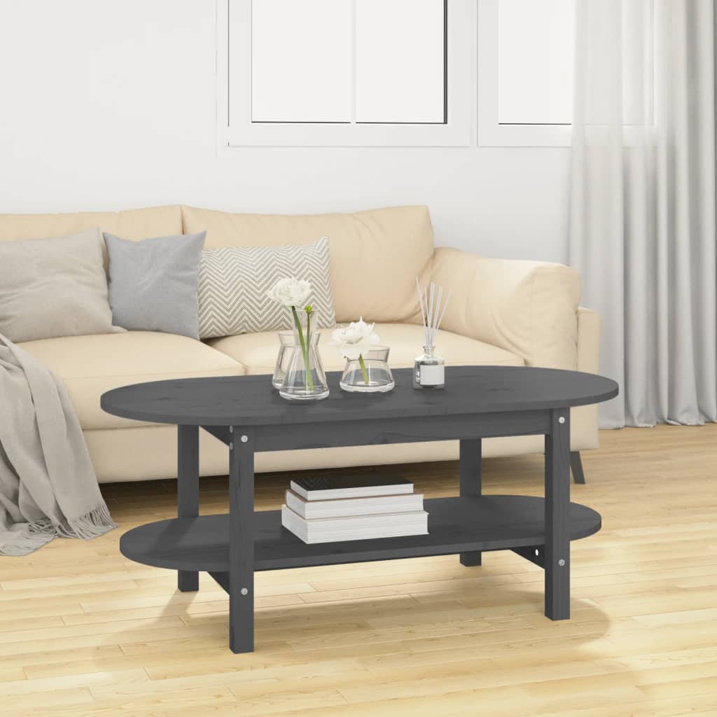 vidaXL Tavolino da Salotto Grigio 110x55x45 cm Legno Massello di Pino