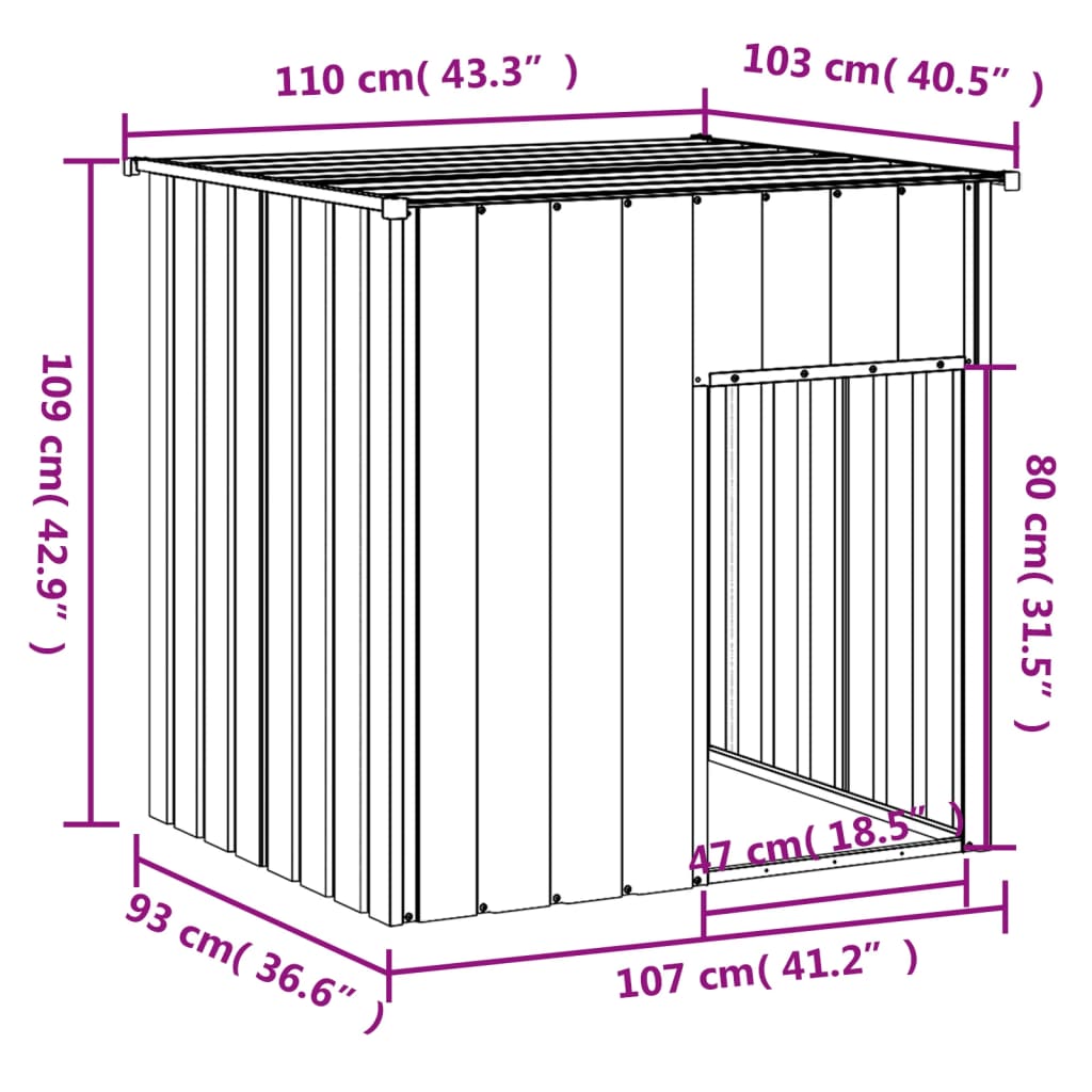 vidaXL Casetta Cani con Tetto Antracite 110x103x109 cm Acciaio Zincato